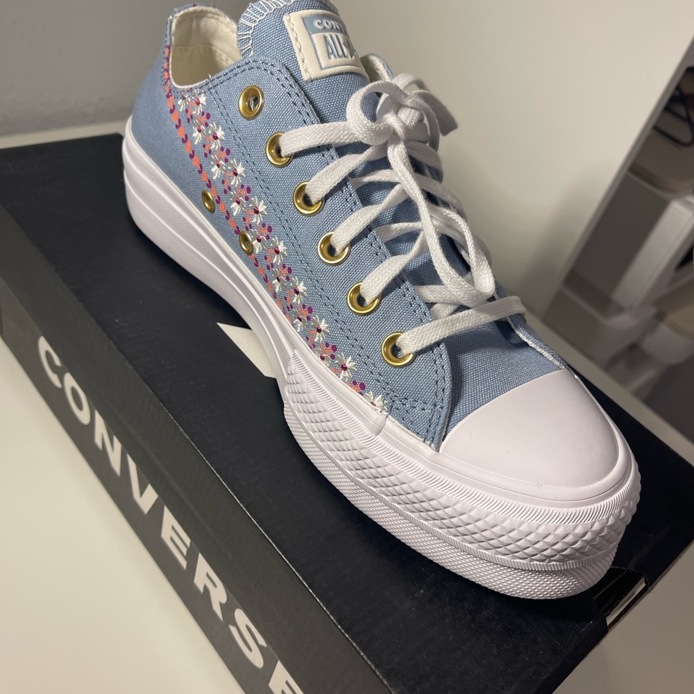 Converse Light Blue Sneakers with Floral Detail